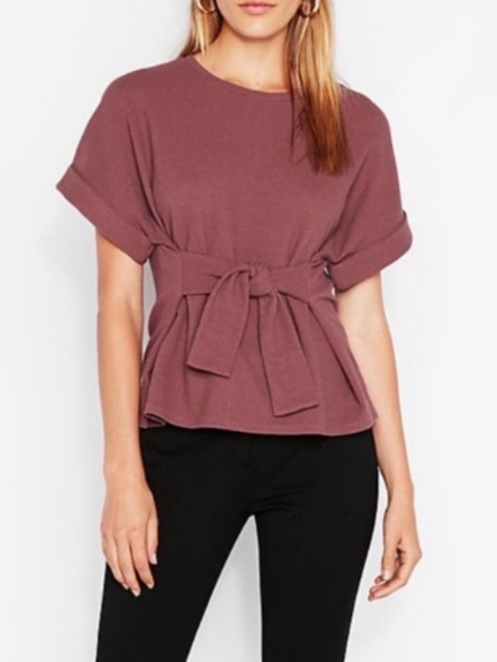 Express Tie-Waist Short Sleeve Top in Mauve